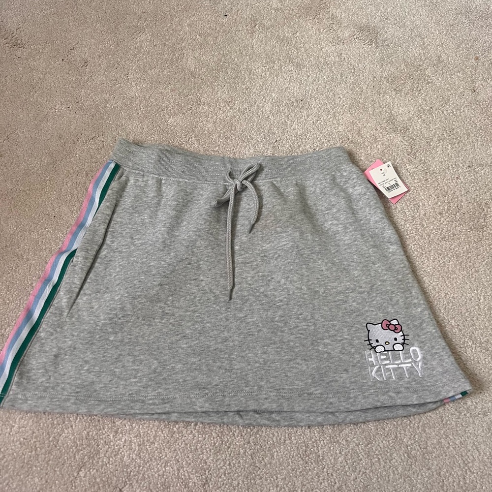 Hello Kitty Gray Mini Skirt with Pink and Green Stripes
